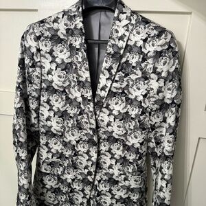J Ferrar Slim Fit Men's Suit Blazer Black White Floral Size 36R Slim